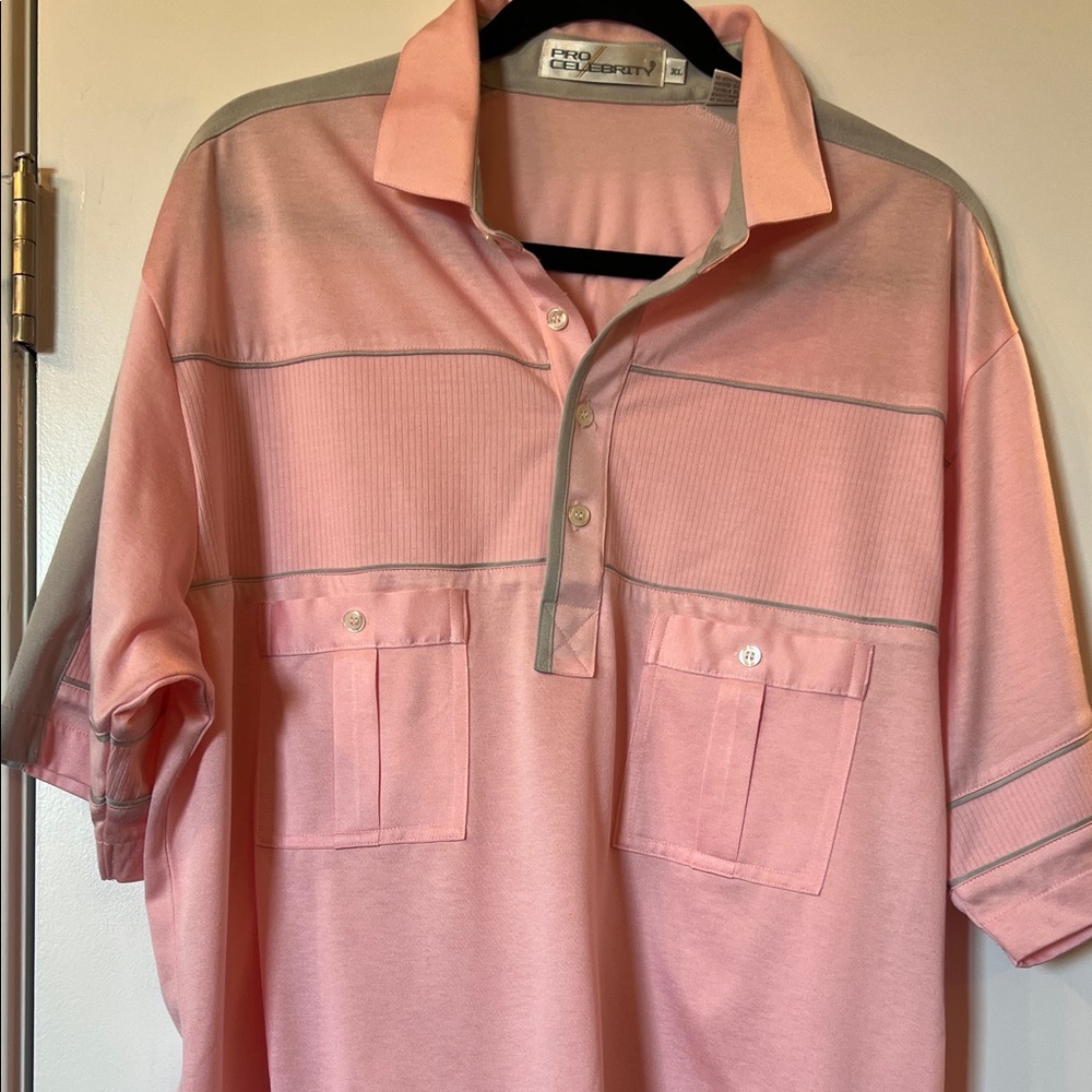 Pro celebrity Pink Polo Shirt with Gray Accents
